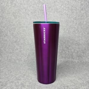 Starbucks Stainless Steel Purple Scalloped Cold Cup Tumbler‎ Straw/Teal Lid 24oz